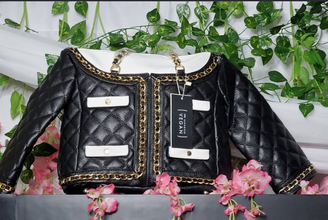 Large Black/ White Vegan Jacket Bag