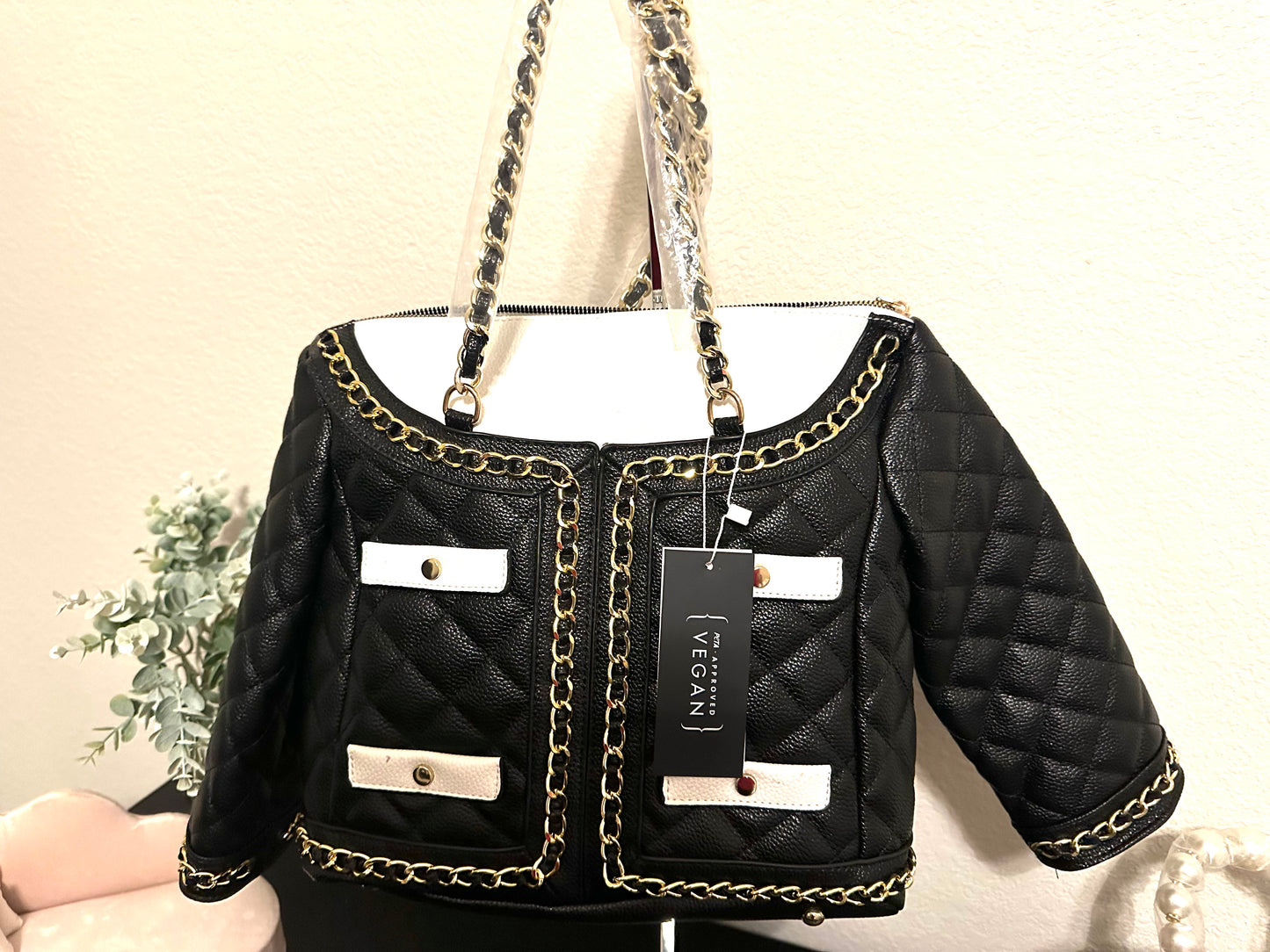 Large Black/ White Vegan Jacket Bag