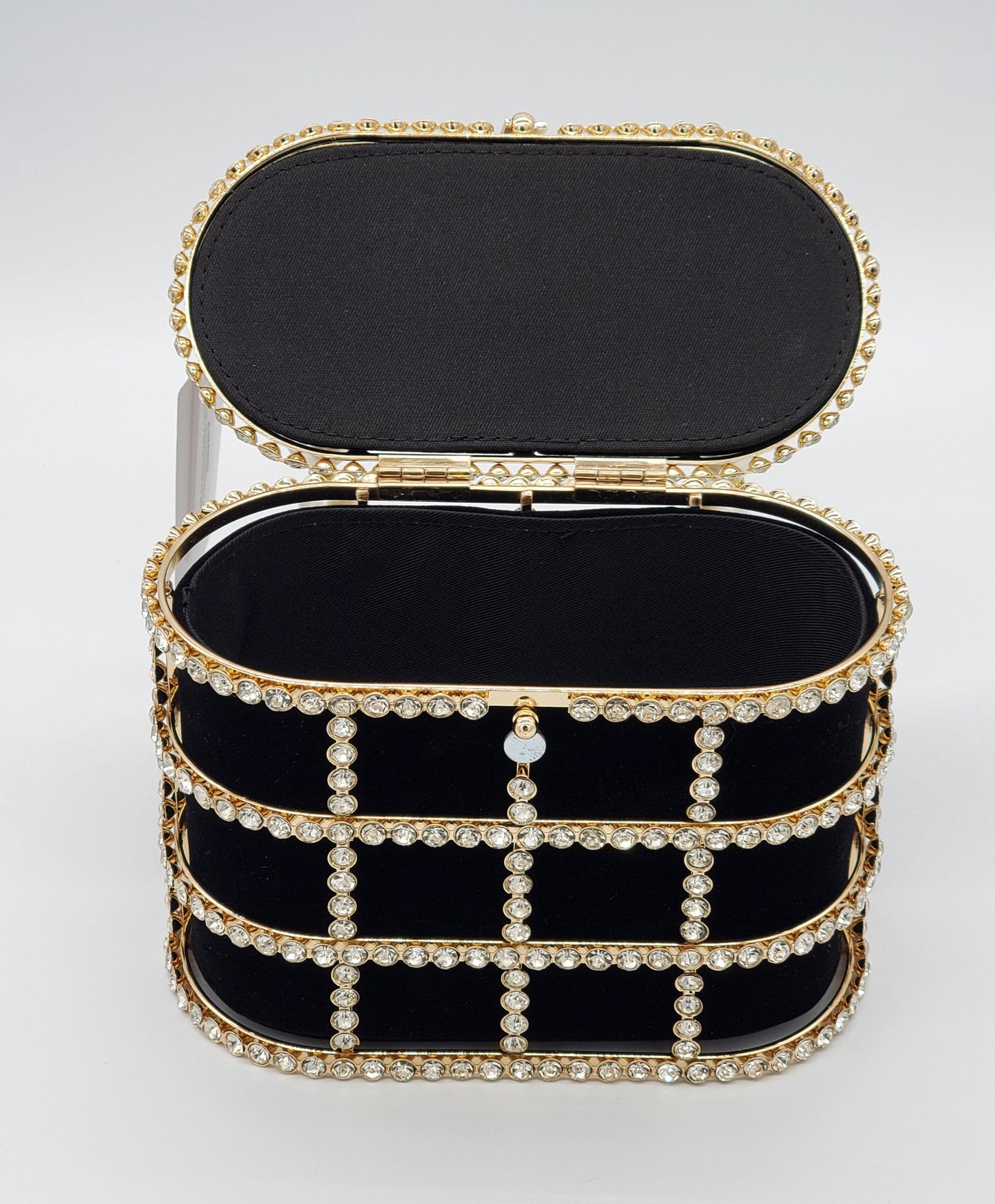 Cartera de noche con diamantes de imitación y cierre de perlas