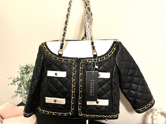Large Black/ White Vegan Jacket Bag