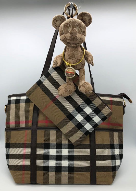 Beige Canvas Tote Bag w Wristlet